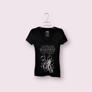 Star Wars graphic FIFTH SUN Gray Logo Short Sleeve Fitted Tee T-Shirt Women's M